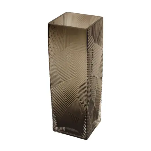 Vāze stikla ar rakstu 10x30cm, dūmakaini pelēka