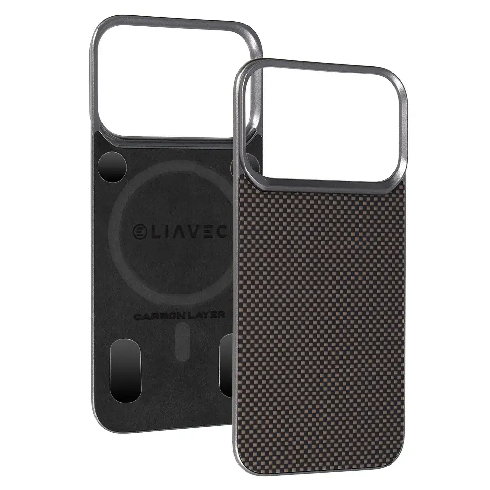 Liavec Carbon Layer maciņš ar MagSafe atbalstu telefonam iPhone 17 Pro zelta krāsā