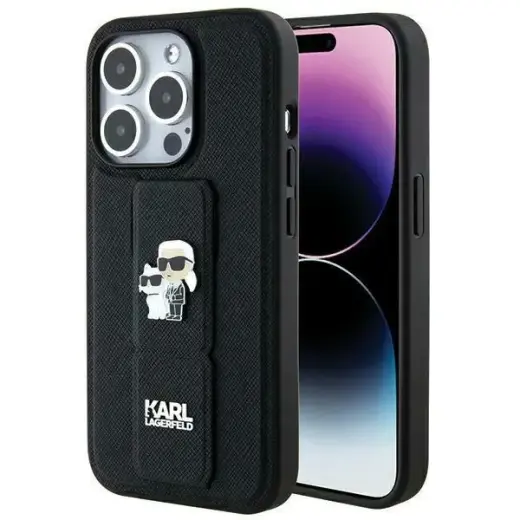 Karl Lagerfeld KLHCP14LGSAKCPK iPhone 14 Pro 6.1" czarny|black hardcase Gripstand Saffiano Karl&Choupette Pins