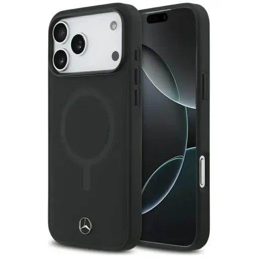 Etui Mercedes Plain Smooth Leather telefoniümbris MagSafe toega, mudelile iPhone 17 Pro Max, must