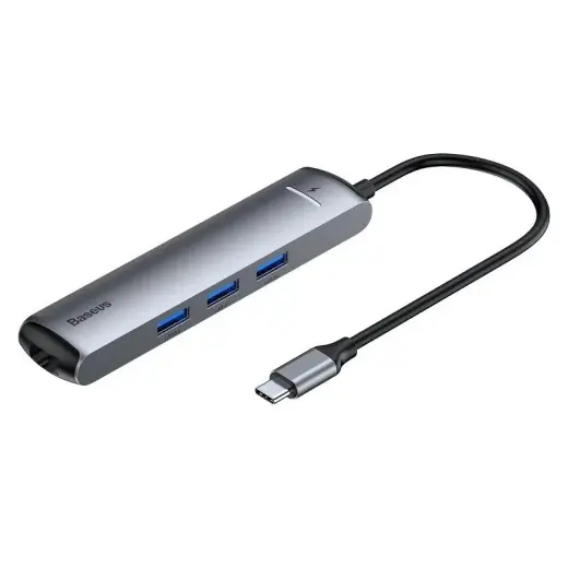 Baseus CAHUB-J0G 6 in 1 Dok Stacija Priekš MacBook | 1 x HDMI | 3 x USB 3.0 | USB-C | RJ45 | PD