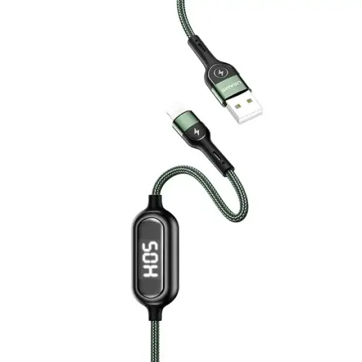 USAMS SJ423 провод для передачи данных и зарядки | USB-A на Lightning | 10W | с LED дисплеем | 1.2m | зеленый