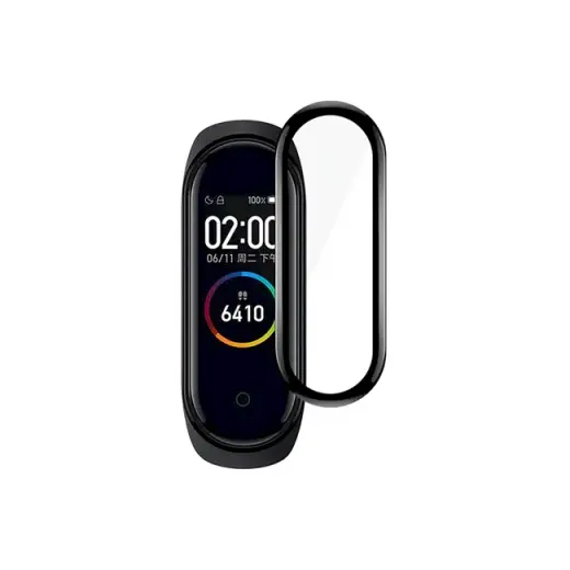 Fusion Full Glue 5D Tempered Glass Aizsargstikls Pilnam Ekrānam Xiaomi Mi Band 5 Melns