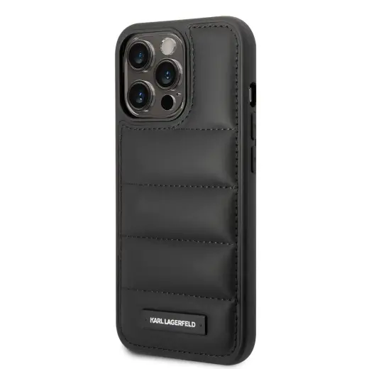 Karl Lagerfeld Quilted Puffy Metal Logo Case for iPhone 15 Pro Black