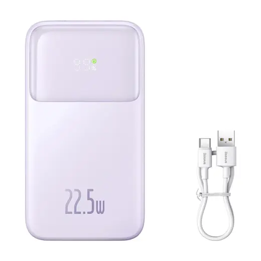 Baseus Comet Series ārējais akumulators (powerbank) | 10000 mAh | 22.5W | USB-C, Lightning, USB-A | LED ekrāns | violets