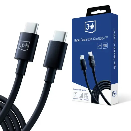 3mk Hyper провод для передачи данных и зарядки | USB-C на USB-C | 100W | 1.2m | черный