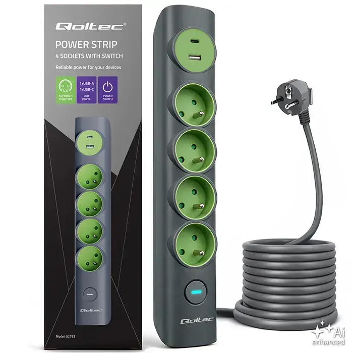 Qoltec Power strip with backlit switch