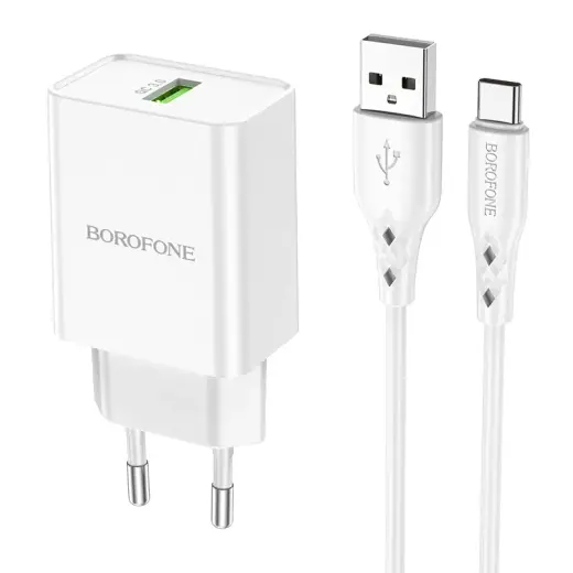 Borofone BN5 phone charger USB | 5V | 3A | 18W + USB-C cable white