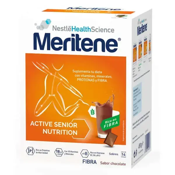 MERITENE Active Senior Nutrition Chocolate Flavored Shake, High in Fiber, 14 Sachets