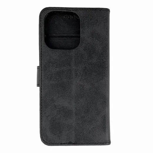 Leather knyginio tipo telefono dėklas iPhone 16 Pro juodas