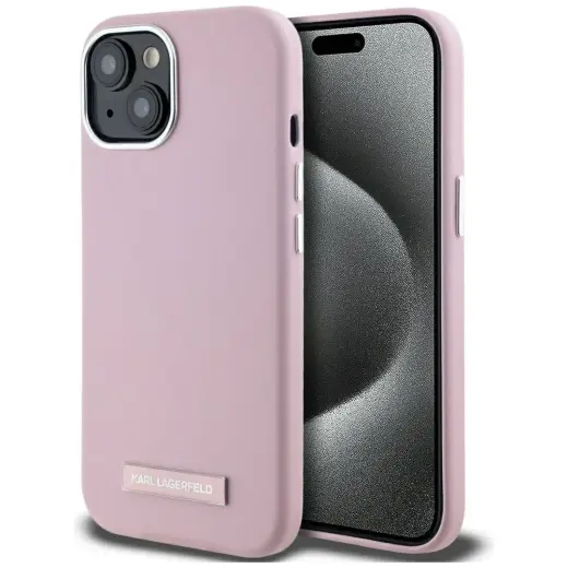 Чехол для телефона Karl Lagerfeld FW Metal Plate MagSafe для iPhone 15 розовый
