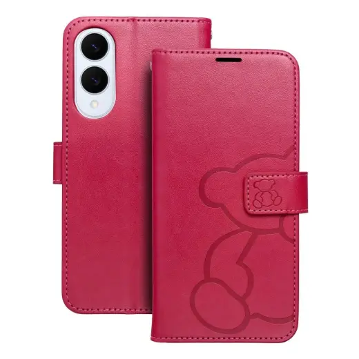 MEZZO teddy bear knyginio tipo telefono dėklas Samsung Galaxy S25 Edge (S937) rožinis (pliušinis meškiukas)