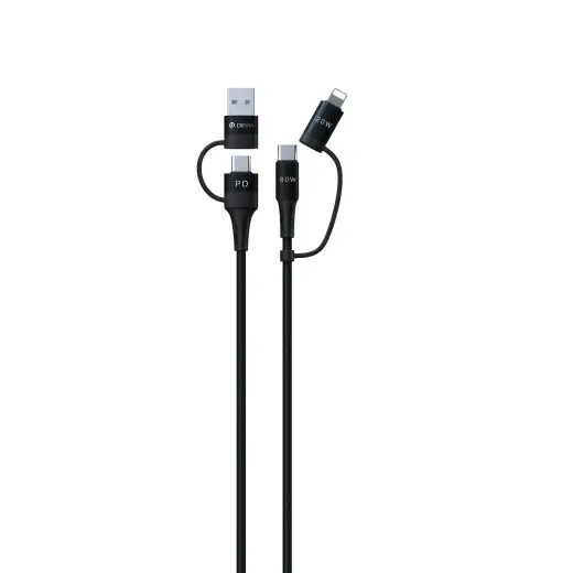 Devia Extreme EC504 3-in-1 datu pārraides un uzlādes vads | USB-A uz USB-C, USB-A uz Lightning | 1.5m | melns