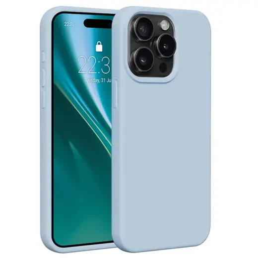 Etteri silikona telefona maciņš iPhone 15 Pro Max gaiši zilā krāsā