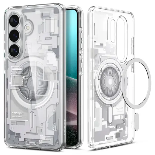 Spigen Ultra Hybrid Mag telefono dėklas su MagSafe palaikymu Samsung Galaxy S26 (S942) skaidrus baltas