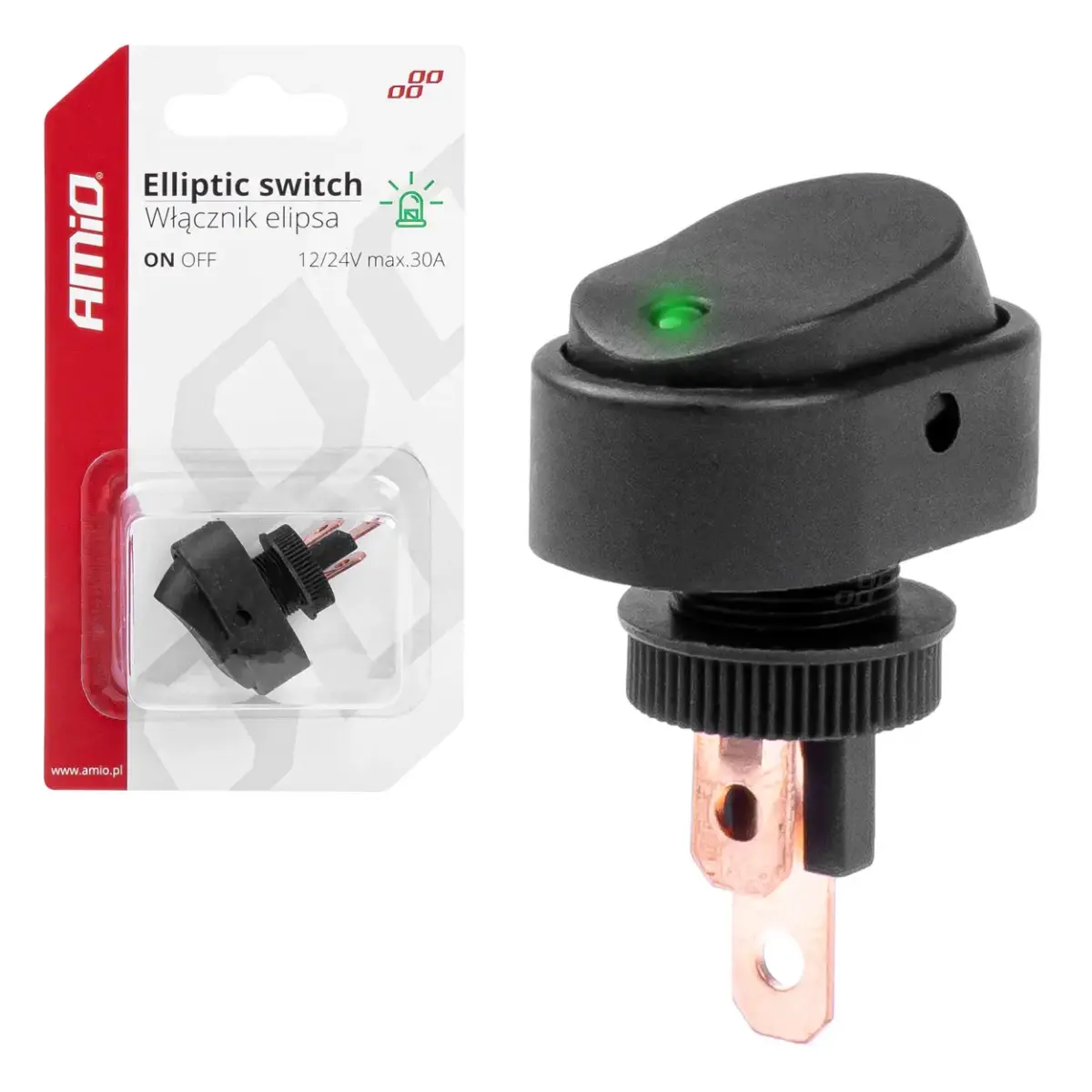 Elliptic switch with green Light 12/24V max 30A ON/OFF