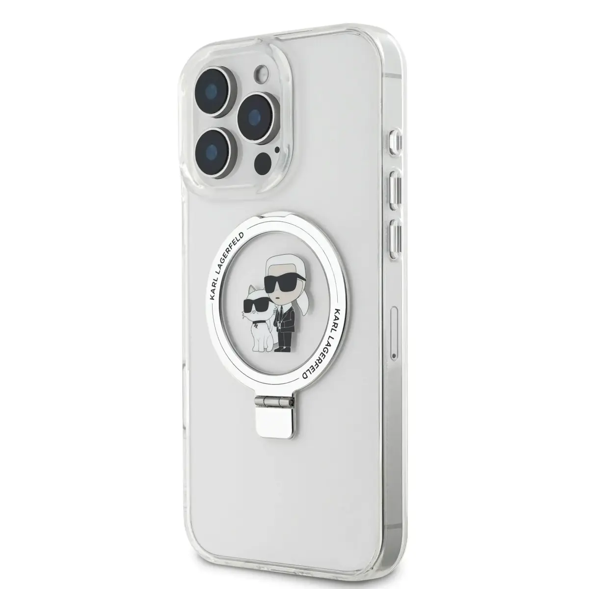 Karl Lagerfeld Ringstand Karl and Choupette MagSafe Case for iPhone 16 Pro White