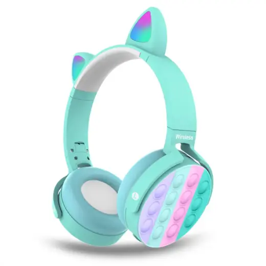 Goodbuy wireless headsets for kids | bluetooth 5.0 | LED cat ears | POP IT | blue