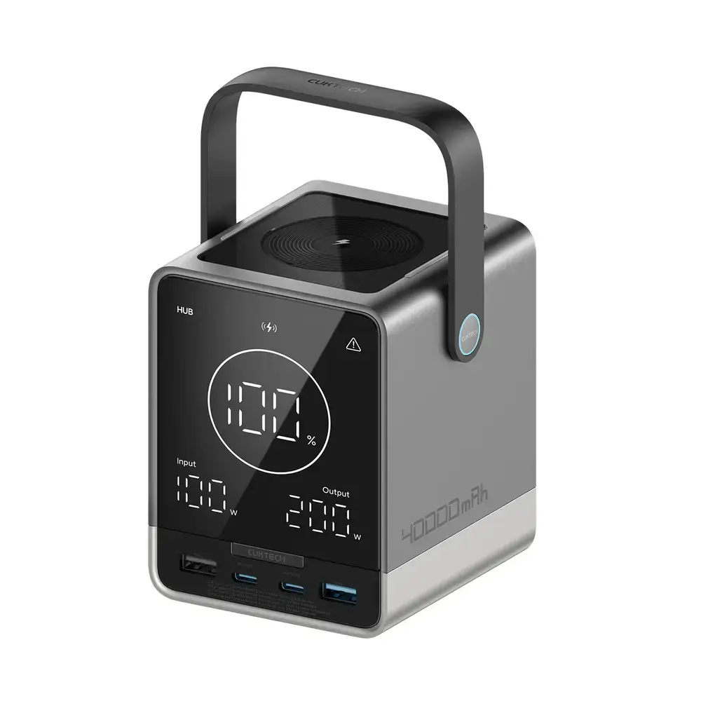 Cuktech P01CT ārējais akumulators (powerbank) | 40 000 mAh | 300W | USB-C, USB-A, Wireless | melns