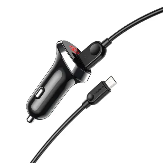 Borofone BZ15 Auspicious car charger | 12W | USB-A | with MicroUSB cable included | with digital display | black