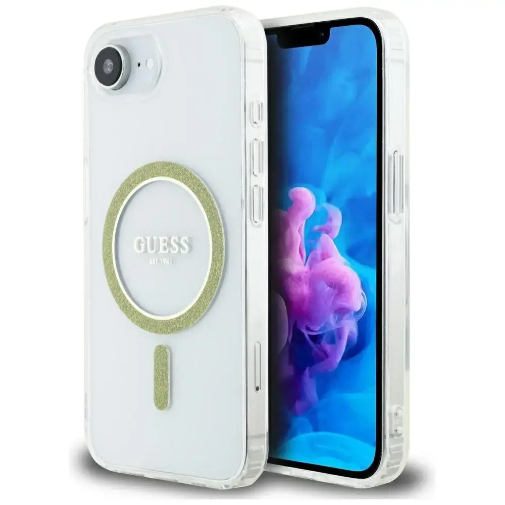 Guess IML Glitter Circle telefona maciņš priekš iPhone 16e caurspīdīgs ar MagSafe