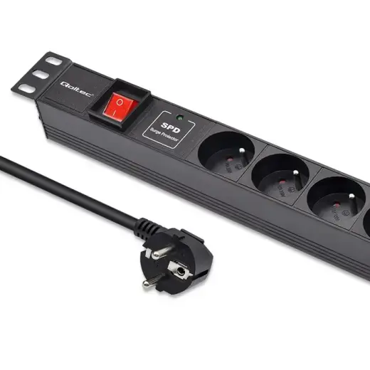 Qoltec Aluminium Power strip for RACK 19'' | 1U | 16A | PDU | 6xFRENCH | 1.8m