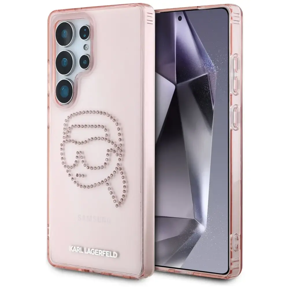 Karl Lagerfeld Rhinestones K. Head Logo phone case for Samsung Galaxy S25 Ultra pink