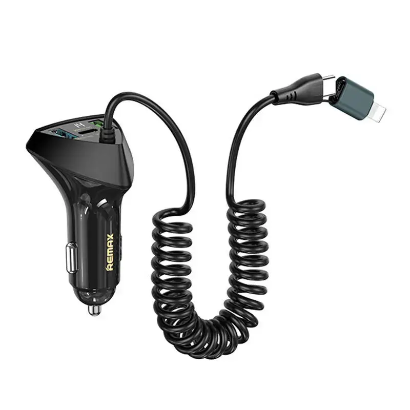 Remax RCC328 car charger | 22.5W | PD, QC | USB-C, USB-A, Lightning | with USB-C cable included | black
