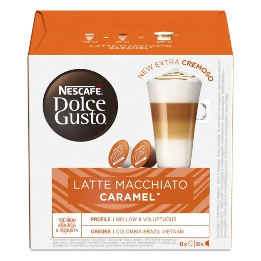 Kafija kapsulu automātiem NESCAFE Dolce Gusto Caramel Latte Machiatto, 9.10 g, 16 gab./iepak., 145.6 g