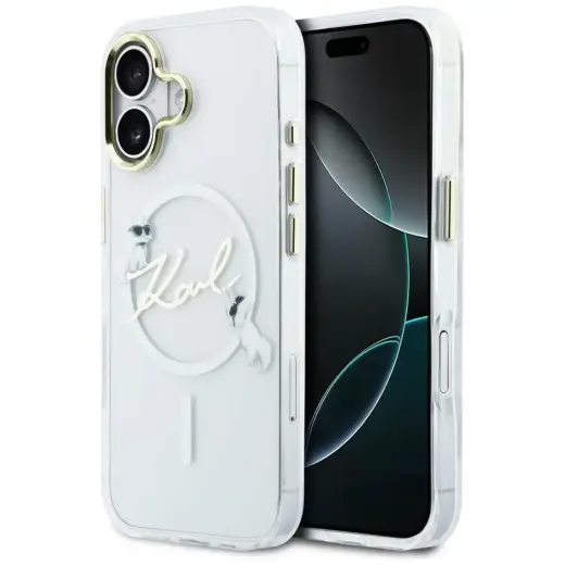 Karl Lagerfeld IML Choupettes Karl Script Logo maciņš ar MagSafe atbalstu telefonam iPhone 17 caurspīdīgs