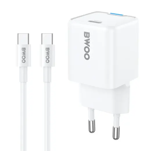 Зарядное устройство BWOO GaN | 30W | PD, GaN, PPS | USB-C | с кабелем USB-C на USB-C в комплекте