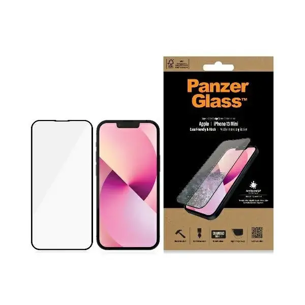 PanzerGlass Microfracture tempered glass for phone iPhone 13 Mini 5,4 black Case Friendly AntiBacterial