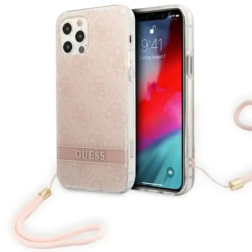 Guess GUOHCP12MH4STP iPhone 12|12 Pro różowy|pink hardcase 4G Print Strap