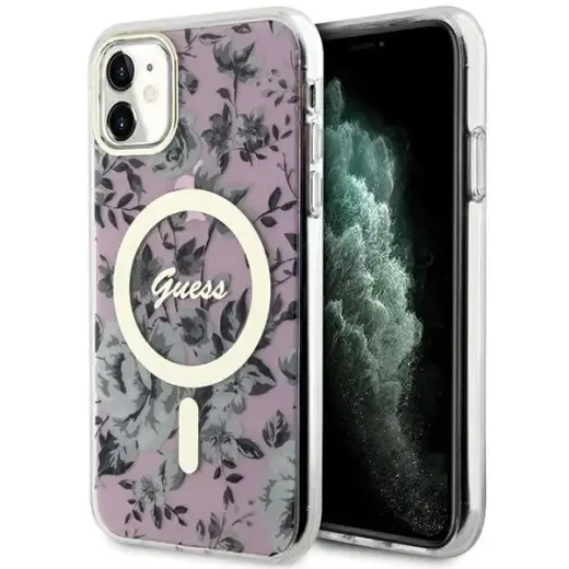 Guess GUHMN61HCFWSP iPhone 11 | Xr 6.1" pink|pink hardcase Flower MagSafe