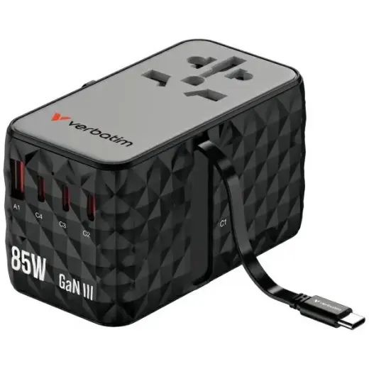 Verbatim CNT-02 tīkla lādētājs | 85W | GaN, PD | USB-A, USB-C | melns