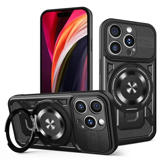 Defender Armor Mag чехол с подставкой и поддержкой MagSafe для телефона iPhone 15 Pro Max чёрный (с защитой камеры)