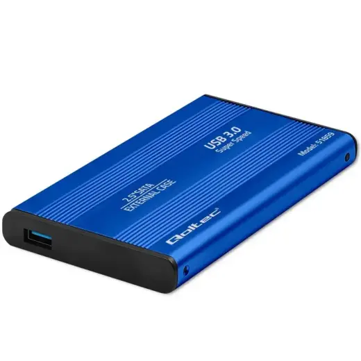 Qoltec alumīnija ārējā cietā diska korpuss HDD SSD 2,5 collu SATA3 | USB 3.0 | Zils