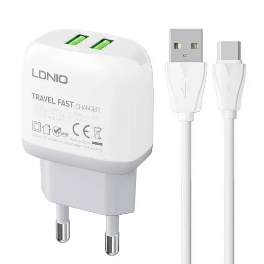 Sienas lādētājs LDNIO A2219 2USB + USB-C kabelis