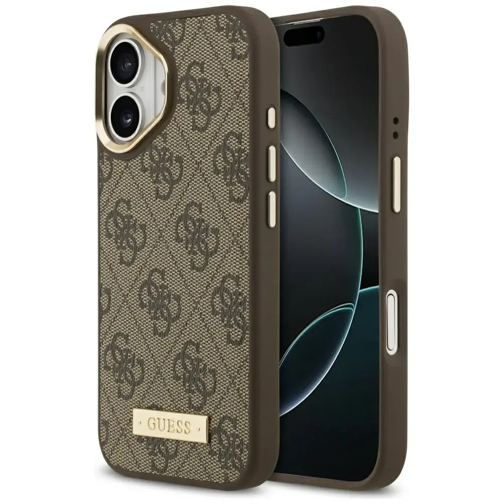 Guess 4G Logo Plate MagSafe Case for iPhone 17 Brown