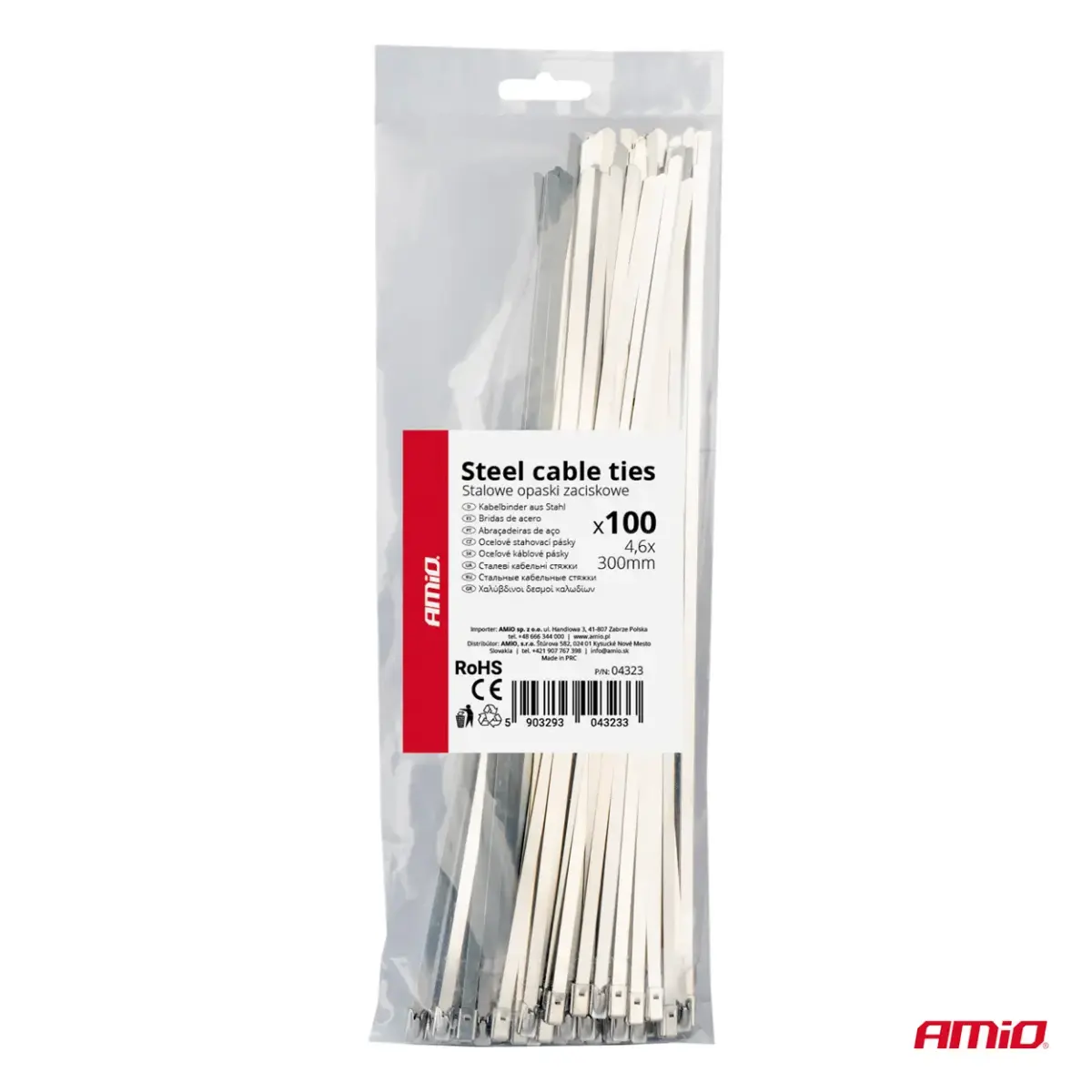 Stainless steel metal clamps 4.6x300mm 100 pcs. AMIO-04323