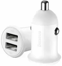 Baseus CCALLP-02 Grain Pro auto lādētājs Dual USB | 24W | USB-A | balts