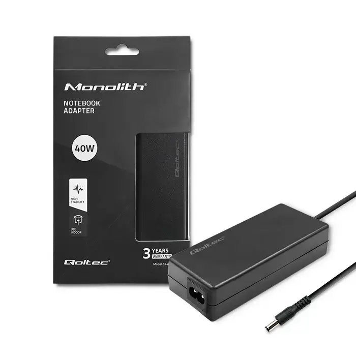 Qoltec Power Adapter for laptop 40W | 12V | 3.33A | 5.5*2.1 | +power cable