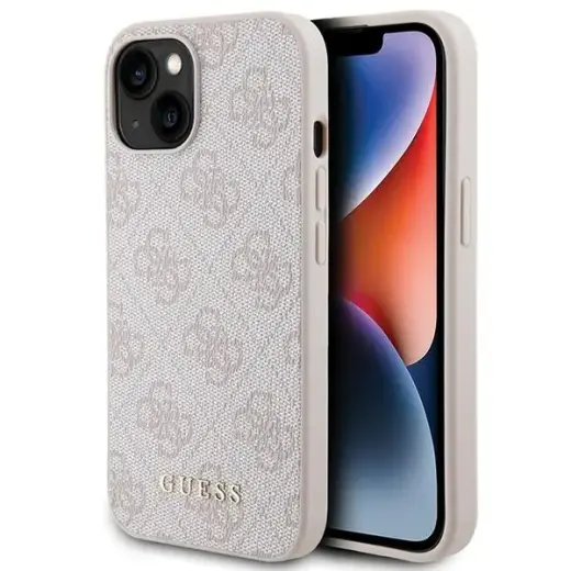 Guess GUHCP15SG4GFPI 4G Metal Gold Logo telefoni ümbris iPhone 15 roosa