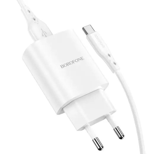 Borofone BN1 reisilaadija | 10W | USB-A, USB-C | USB-A–USB-C kaabel komplektis | valge