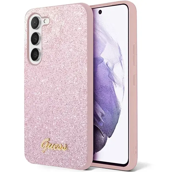 Guess GUHCS23MHGGSHP S23+ S916 różowy|pink hard case Glitter Script