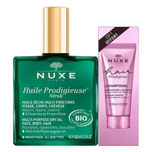 Nuxe by Nuxe Huile Prodigieuse Neroli 100ml + Hair Prodigieux High Shine Shampoo 30ml -2pcs for WOMEN
