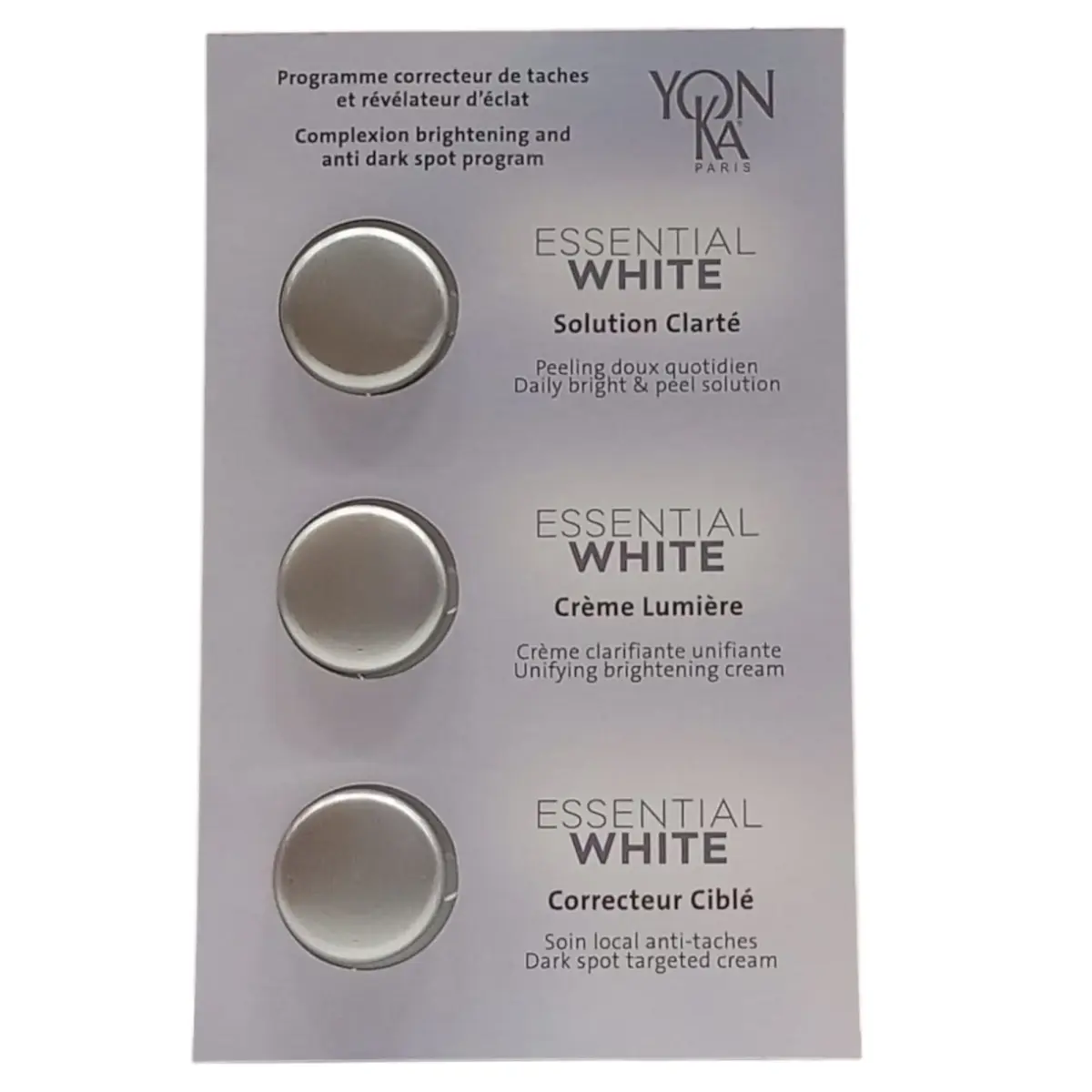 Set YonKa: Correcteur Cible, Anti Spot, Cream, For Face ml *Sample + Lumiere, Anti Spot, Day & Night, Cream, For Face, 1 ml *Sample + Essential White, Anti Spot, Day & Night, Cream, For Face, 0.5 ml *Sample