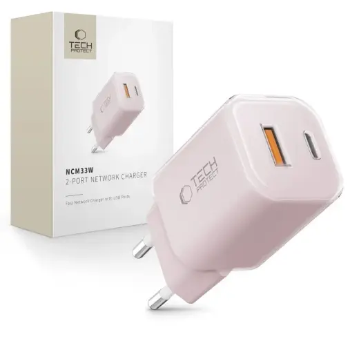 Tech-Protect NCM33W 2-port зарядное устройство | 33W | PD | USB-C | розовое