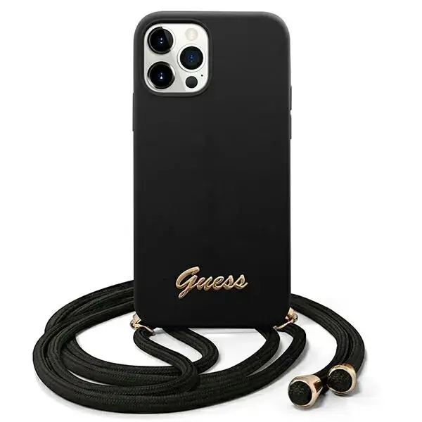 Guess GUHCP12MLSCLMGBK iPhone 12|12 Pro 6,1" black hardcase Metal Logo Cord