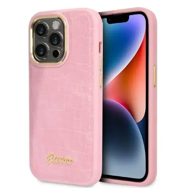 Guess GUHCP14LHGCRHP iPhone 14 Pro 6,1" różowy|pink hardcase Croco Collection